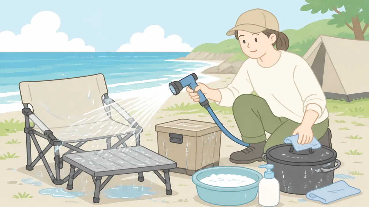 海沿いキャンプ後の塩分除去と水洗いメンテナンスの基本手順を解説