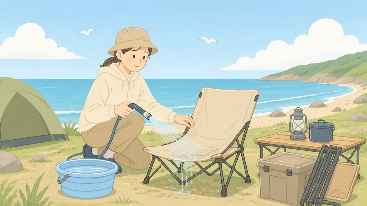 海沿いキャンプ後の塩分除去と水洗いメンテナンスの基本手順を解説