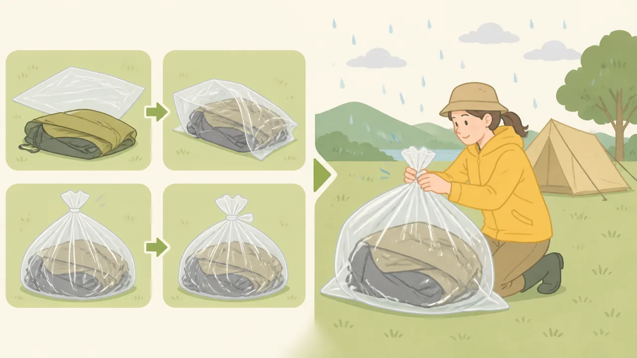 雨キャンプ撤収に役立つ75Lゴミ袋の包み方と持ち帰り術