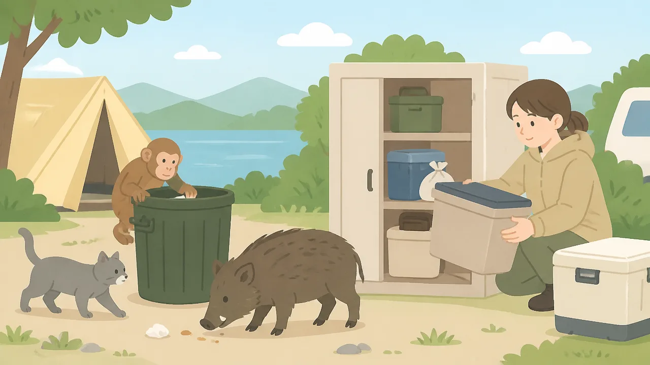 キャンプごみのカラス荒らし対策|蓋ロックとバンジーコードの使い方