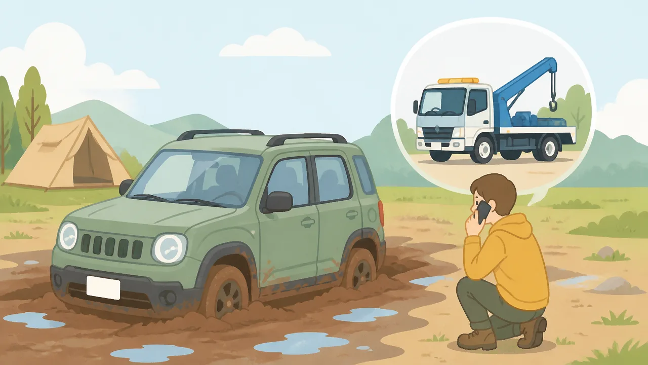 キャンプサイトのぬかるみで車がスタックした際の脱出方法と注意点